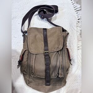 Rugged Fossil Messenger Bag with Orange Accents